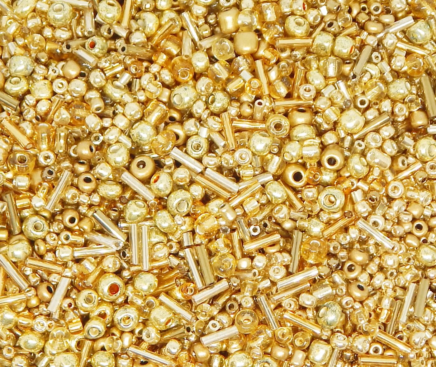 Perlin Seed Beads Glass Indiander Seed Beads Pony Beads 2 mm 3 mm 4 mm Round Mixed Sizes Colour Mix Seed Beads 3000 Pieces (Gold)