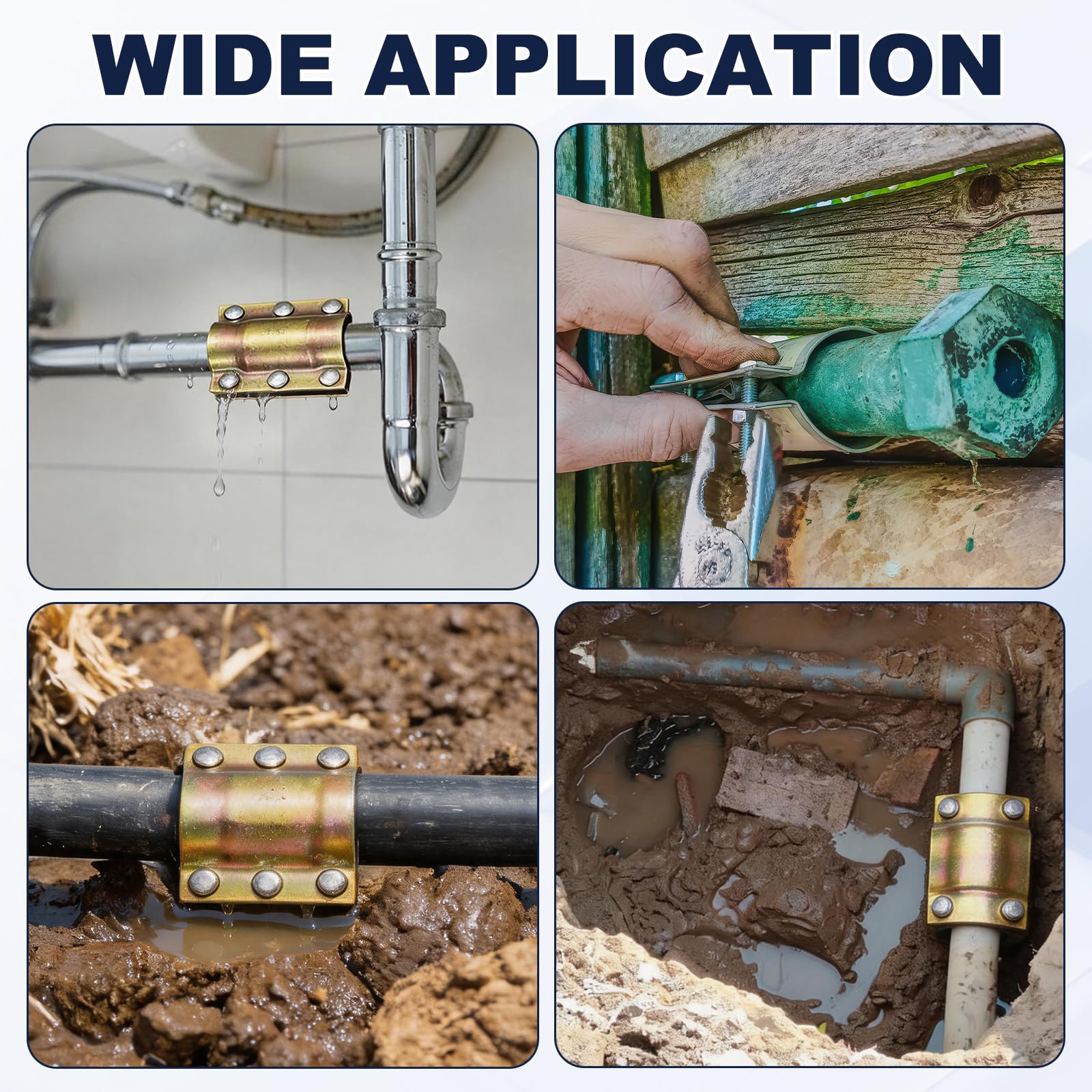 sourcing map Abrazadera de reparación de tuberías de agua de 1-2/9 pulgadas ID de acero al carbono, abrazadera selladora de fugas, kit de reparación de tuberías de emergencia para tuberías de metal de