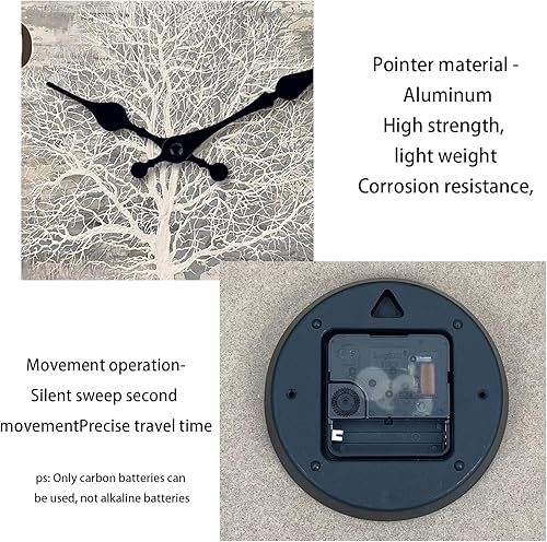 Miniatura 7 de XFM Reloj de pared con diseño de árbol de la vida, 12 pulgadas, silencioso, sin tictac, madera de MDF, rústico, redondo, decorativo, para decoración