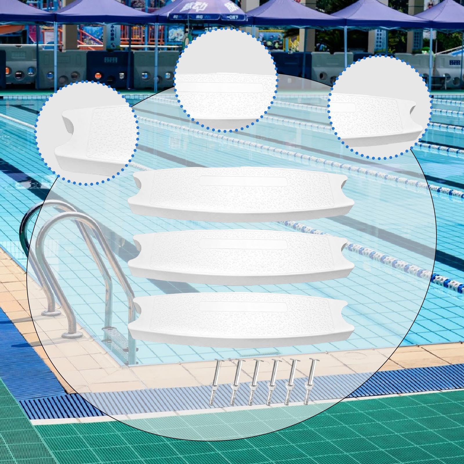 3X Marches d'échelle de Piscine, Marches pour Échelle Piscine avec 6 Vis, Barreaux Universels, Marchepied Remplacement pour échelle, Stables Antidérapants, Résistants et Fiables pour Piscine