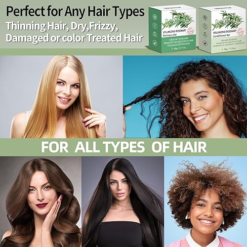 Miniatura 6 de Juego de 2 barras de champú y acondicionador de romero, champú voluminizador para cabello fino y barra acondicionadora para hombres y mujeres,