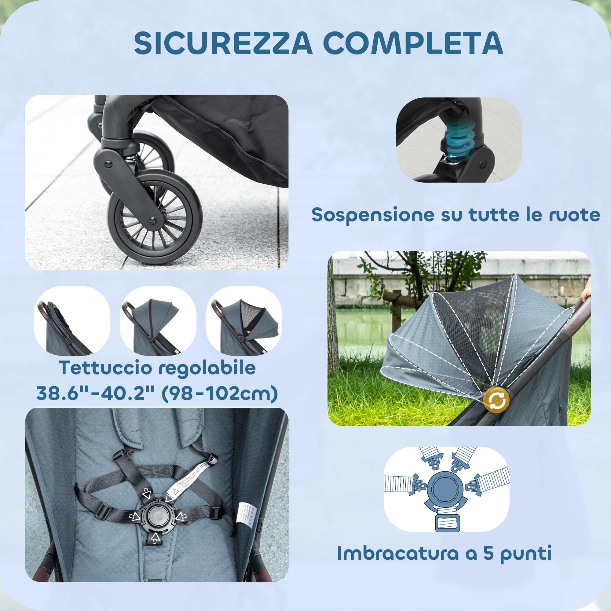 AIYAPLAY Passeggino Leggero 6.3kg per Bambini 0-3 Anni Pieghevole una Mano, Passeggino Compatto Reclinabile con Poggiapiedi Regolabile e Cappottina, Ruote e Cesto Portaoggetti, Fino a 15 kg, Blu