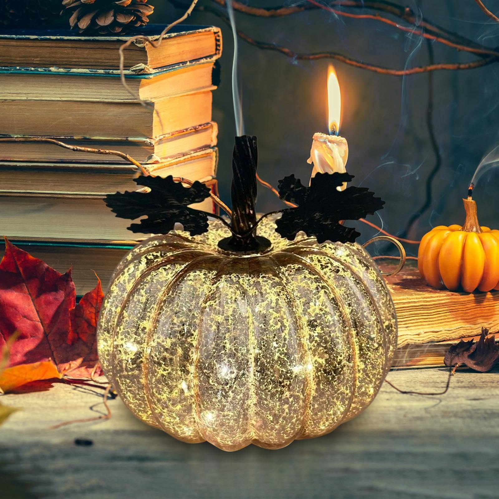 Lampada a forma di zucca di Halloween, luce a forma di zucca, timer, LED, decorativa | Lampada da scrivania per autunno festa del Ringraziamento libreria interna camera da letto soggiorno