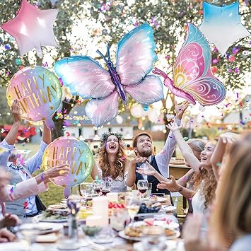 Butterfly Birthday Decorations, Butterfly Balloons, 1st Birthday Party Decorations for Girls, Fantasy Numbers 1 Butterfly Foil Balloon for Princess Girl Aluminum Film Balloons Party Decor Supplies