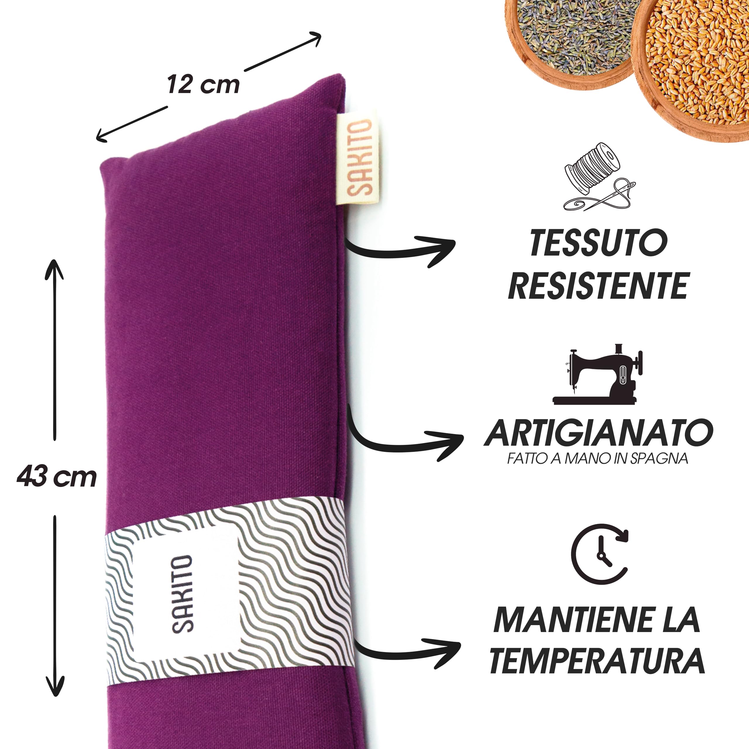 Cuscino Termico Microonde (43x12 cm) - Sollievo Naturale per Dolori Cervicali, Lombari e Mestruali, Uso a Caldo o a Freddo - Elevata Ritenzione del Calore - Profumo di Lavanda - Scatola Inclusa
