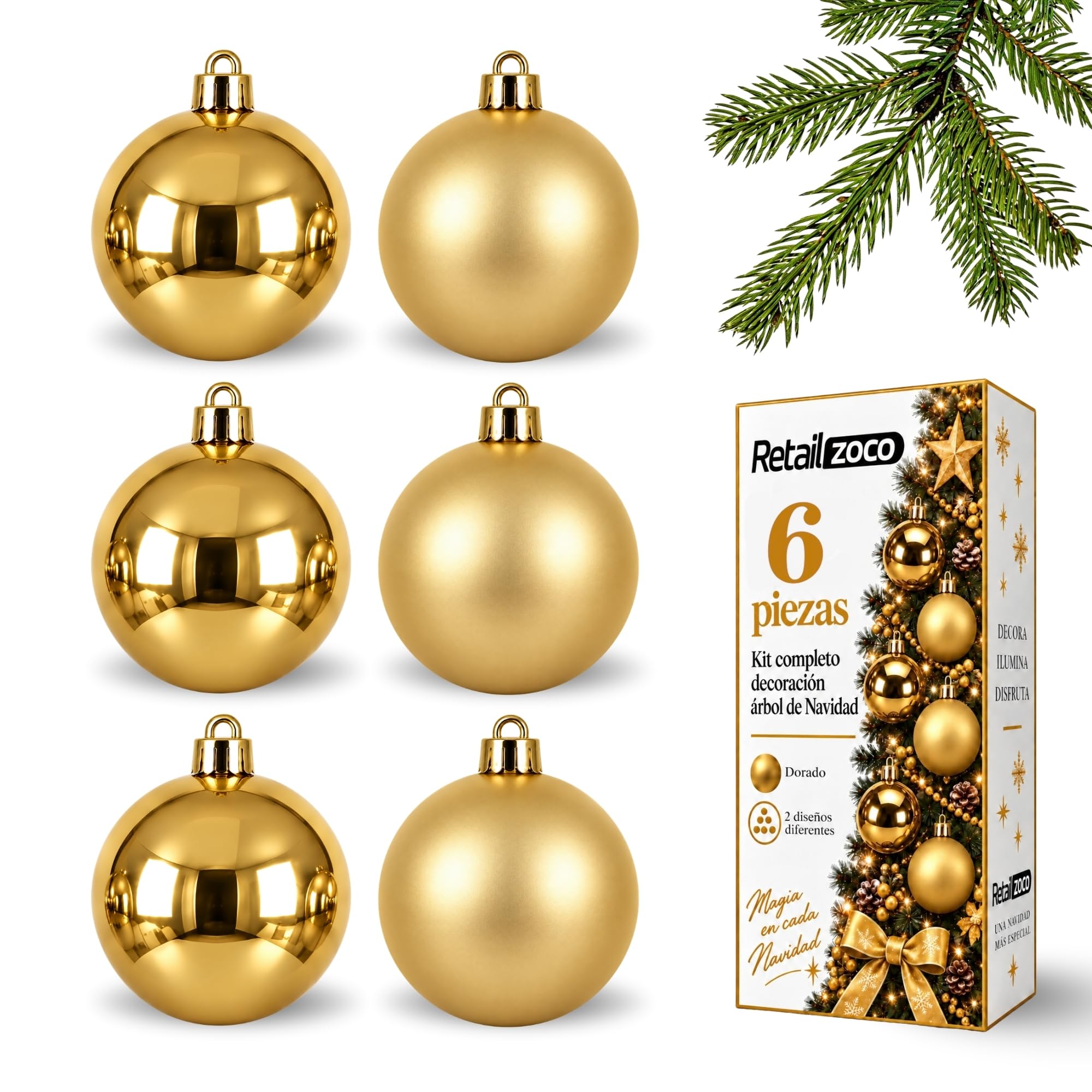 Bolas de Navidad, Adornos Arbol Navidad (Dorado, 6 Piezas) - imagen 1