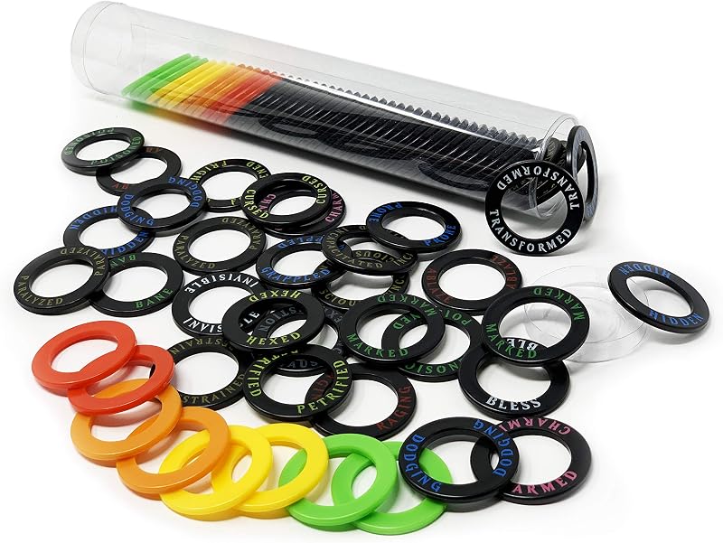 Anillos de salud y condición – Paquete de 80 – Anillos de plástico negro de doble cara, 30 condiciones y 4 marcadores de salud, hechos para mazmorras y dragones 5ª edición y otros juegos de rol de mesa