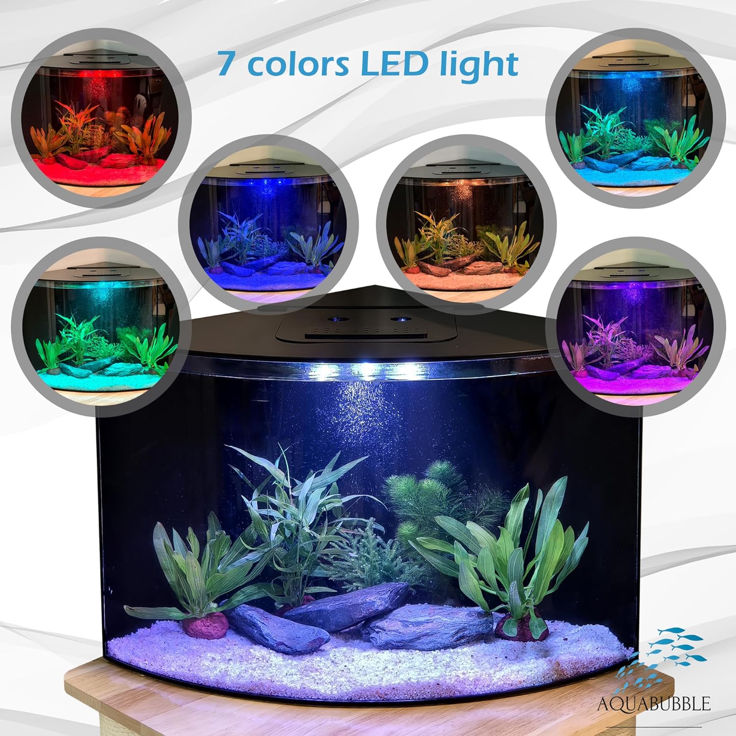 Aquabubble - Acrylic Corner Fish Tank 12,5 Gallon-Corner Aquarium for Goldfish,Betta Fish -Large Triangle Acquarium Bowl-Built-in Pump Filter,LED Lighting & Bluetooth App Control -No Stand Included