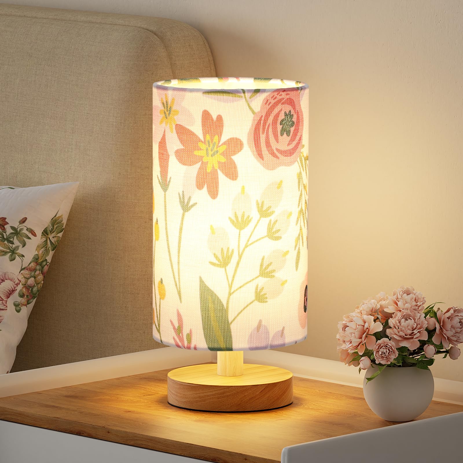 Fenmzee Small Table Lamps (Floral White Shade, 9" Inline Control)