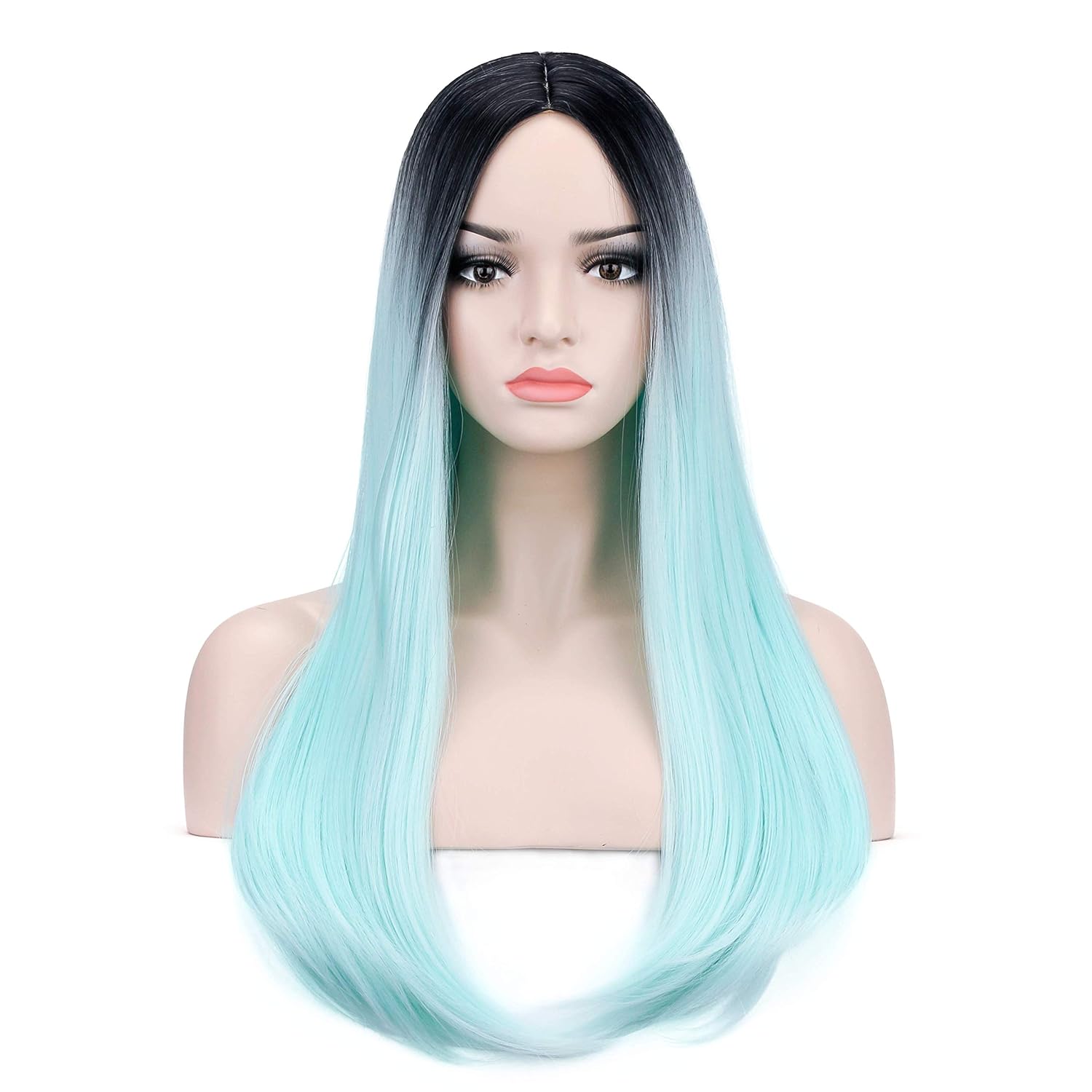 YOPO Ombre Mint Green Wigs Straight 26’’ Long Middle Part Wig Dark Root Light Green