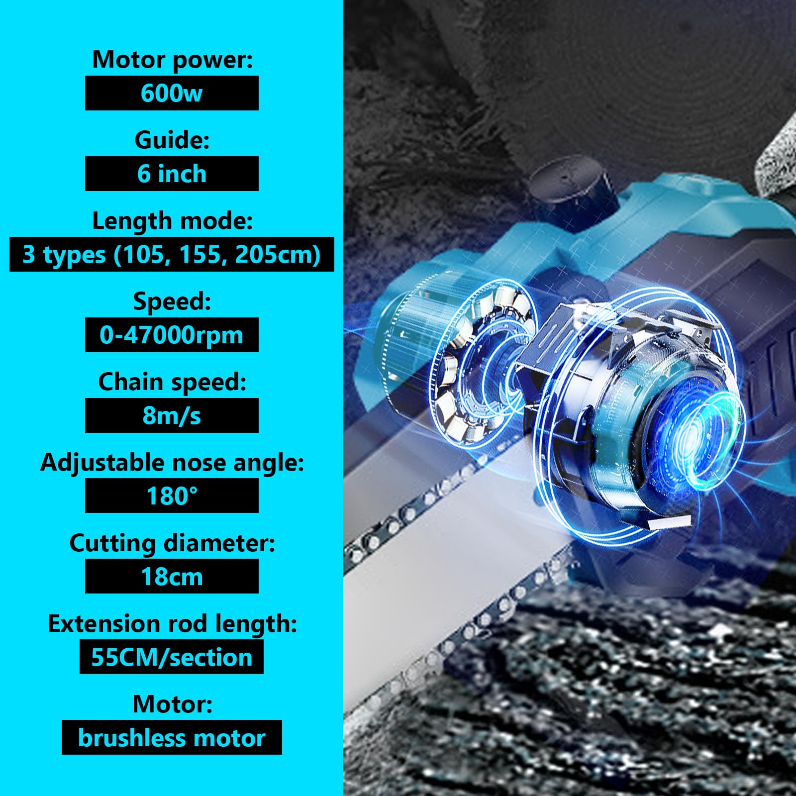 Akku Hochentaster Ast Kettensäge Profi-Astsäge kompatibel mit Makita 18V, 6 Zoll Bürstenlose 2 in 1 Astsäge mit Teleskopstiel und Teleskop Elektro Hochentaster Asts-äge Arbeitshöhe 4,5m (on Akku)