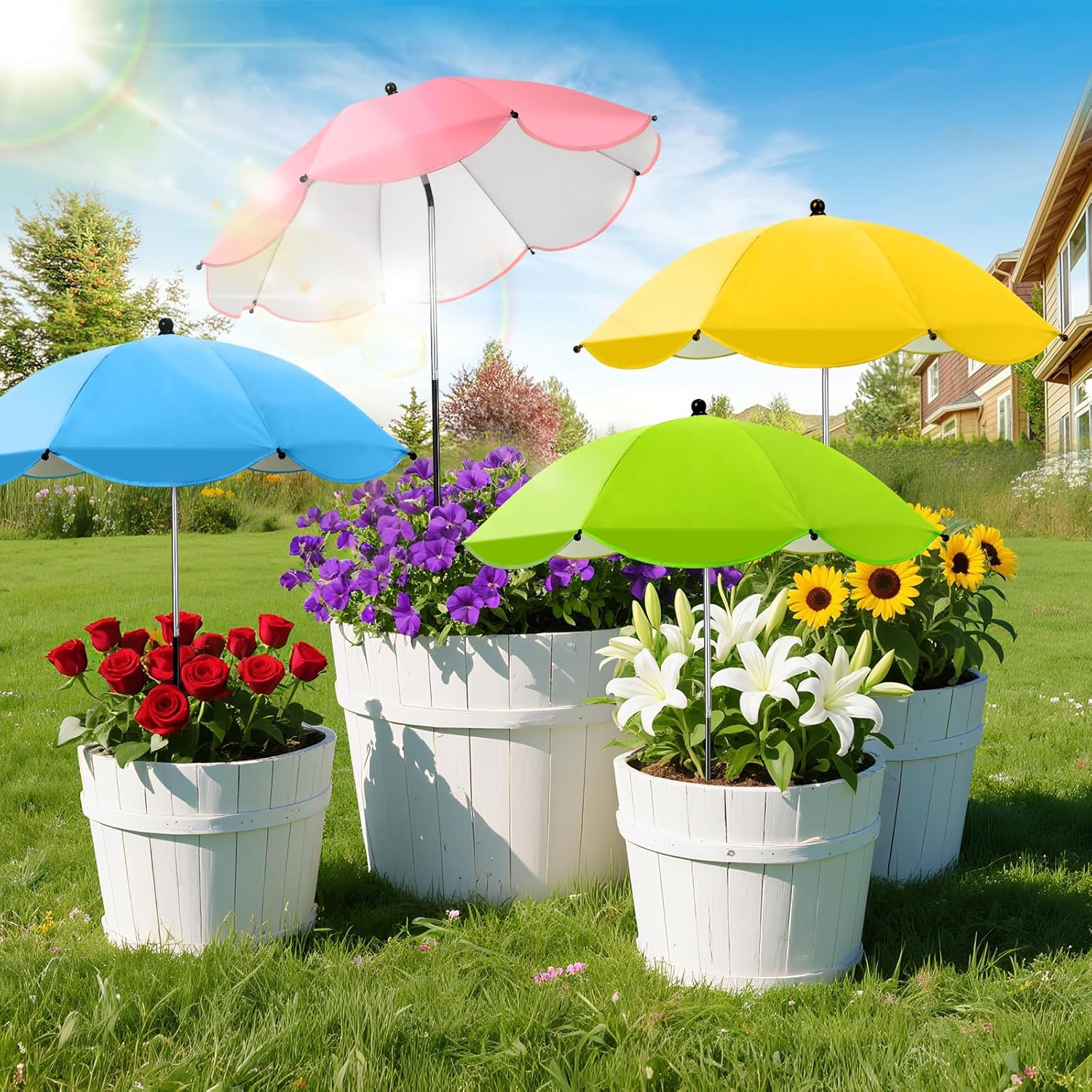4 Pcs Plant Umbrellas for Outdoor Plants, Potted Garden Bedst Umbrella Shade with Adjustable Angle to ‌Defend Plants from Direct Sunlight
