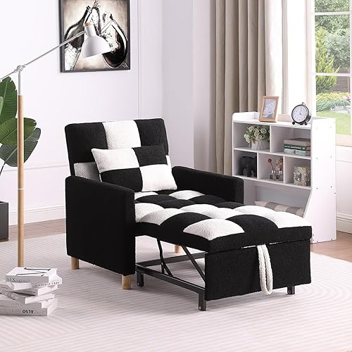 Sleeper Chair Bed,Convertible Single Sofa Chair Bed with Pillow,Pull Out Sleeper Bed with Adjustable Backrest,Multi-Functiona Lounge Chair with