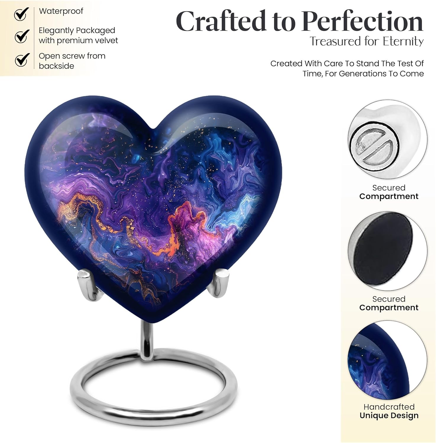 Celestial Nebula Urn for Ashes for Women, Urns for Ashes Adult Male, Heart Urn, Cremation Urns for Human, Funeral Cremation Keepsake (Size - 3 Inch, 1 Pcs)
