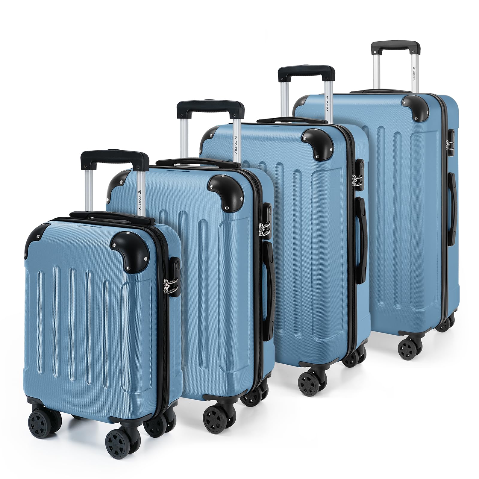 YONSLY Gepäck Reisekoffer, Trolley Rollkoffer Handgepäck, Hartschalenreisekoffer mit 360° Lenkrollen, Zahlenschloss, Mehrstufiger Teleskopgriff