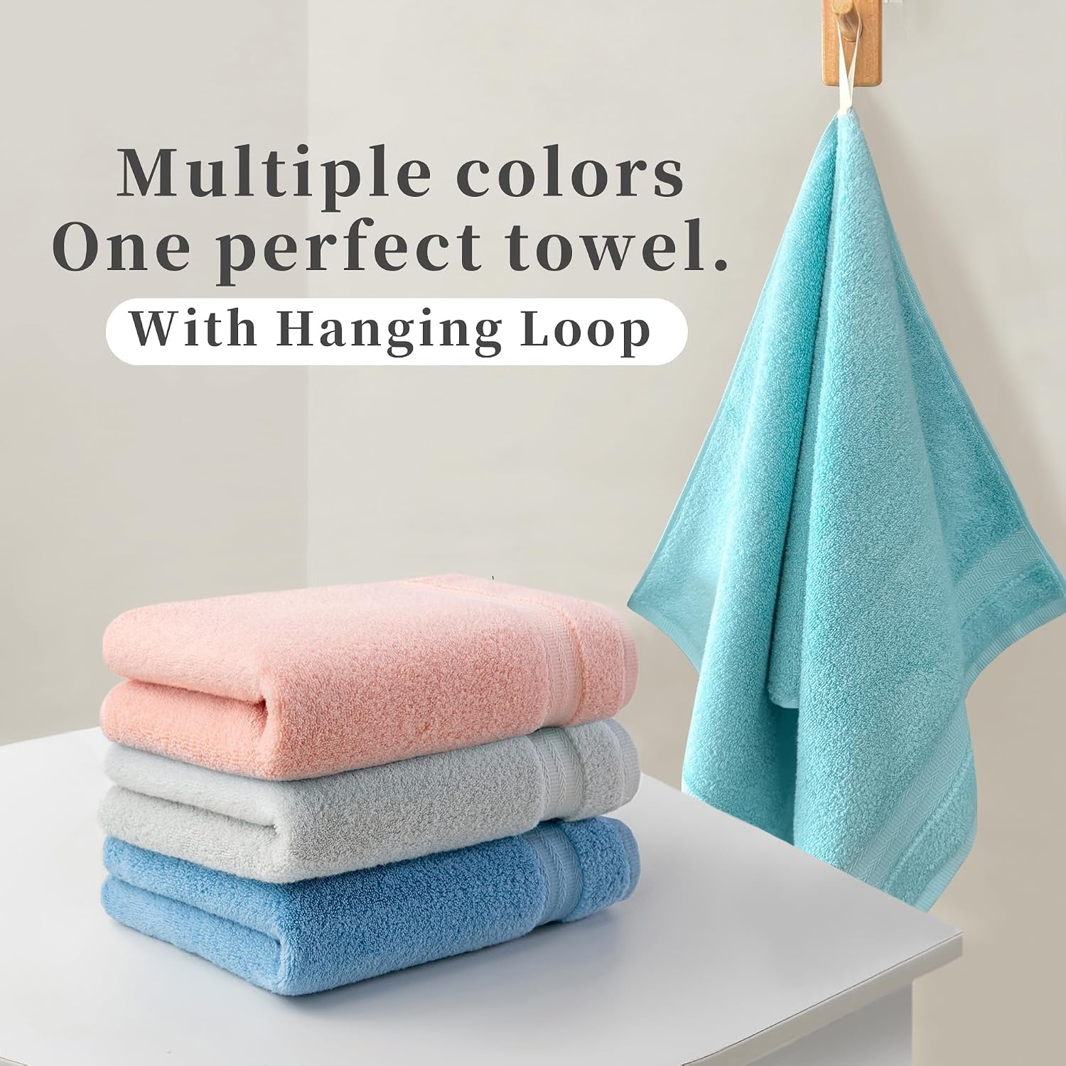 VOOVA & MOVAS Light Pink 100% Cotton Hand Towels Set of 2 with Hanging Loop (13"x29") - Lightweight, Quick Dry & Soft, Hotel Spa Quality Face Towel Set, Essential for Bathroom, Dorm, Travel & Gift