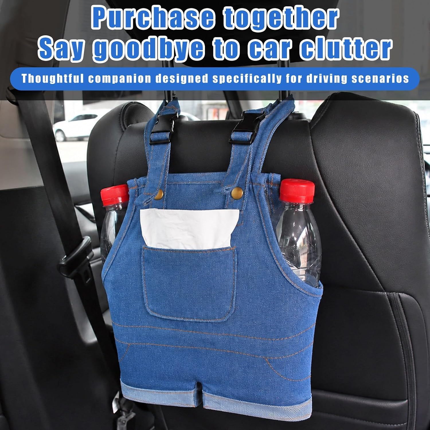 Retro Denim Car Tissue Holder & Cup Holder for Backseat Organizer image 5