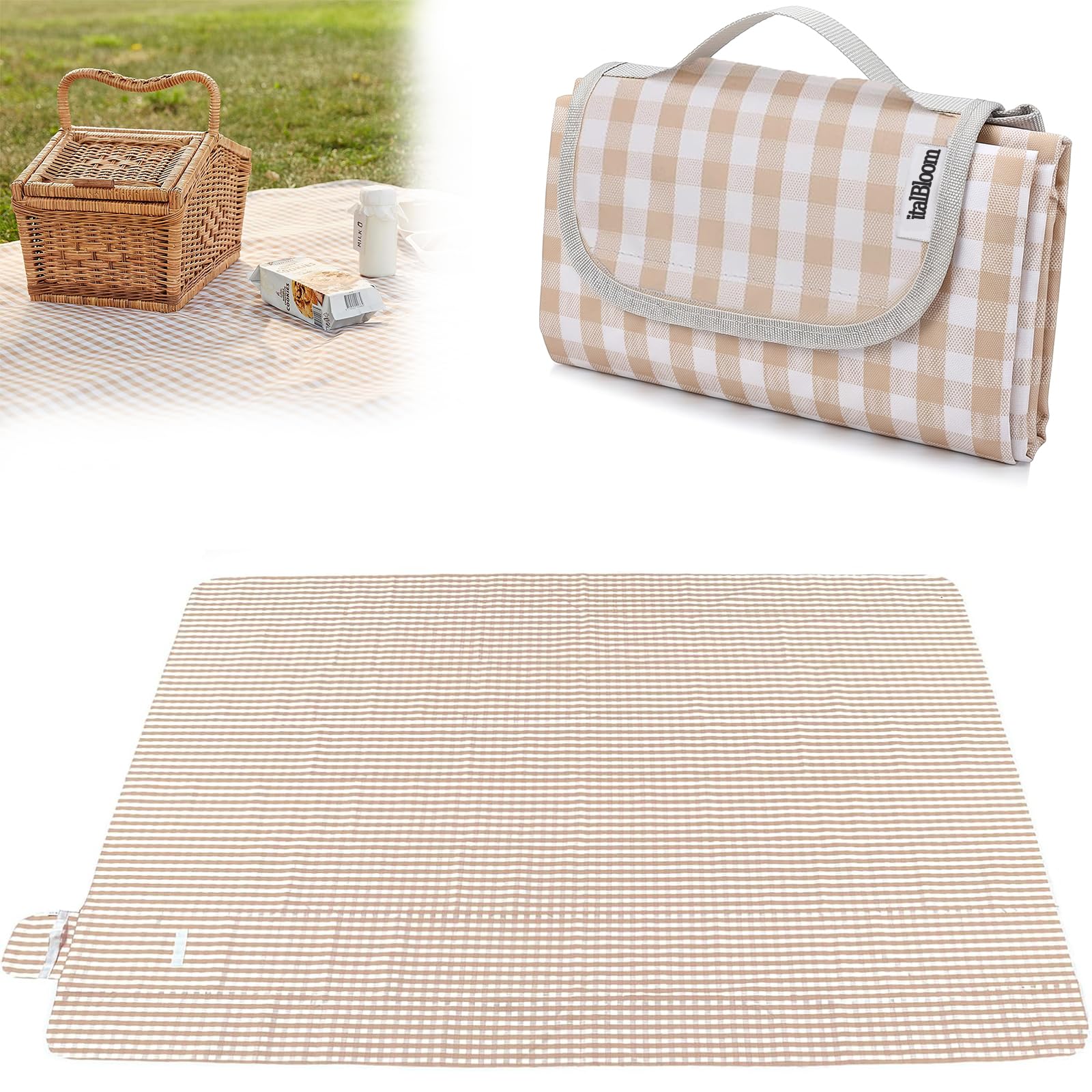 VitalBloom レジャーシート 防水 ピクニックマット 大判 150x200cm 3~6人用 折りたたみ 防湿 コンパクト収納 ギンガムチェック 運動会 遠足 ビーチ お花見 防災 キャンプ アウトドア (ブラウン)