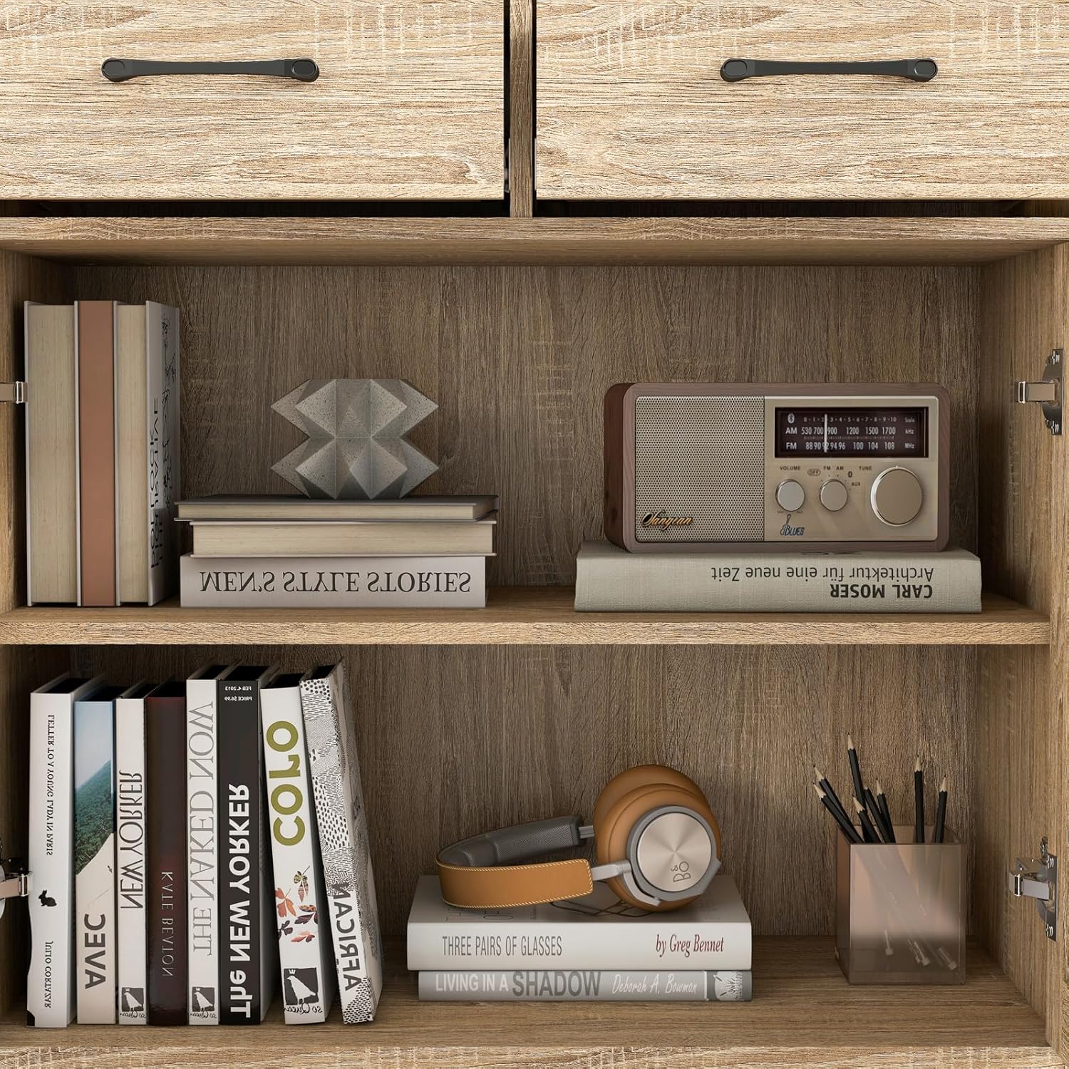 Panana Sideboard 2 Drawers 2 Doors Entryway Storage Cabinet Living Room Organizer Farmhouse Style Wooden Kitchen Cupboard (Nature)