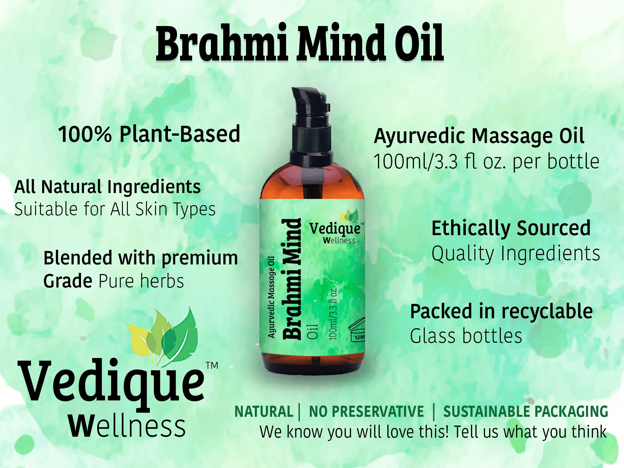 VEDIQUE Remedies Brahmi Mind Oil | 500 ml | ayurvedisches Kopfmassageöl | tief beruhigend, entspannend und pflegend | ganz natürlich