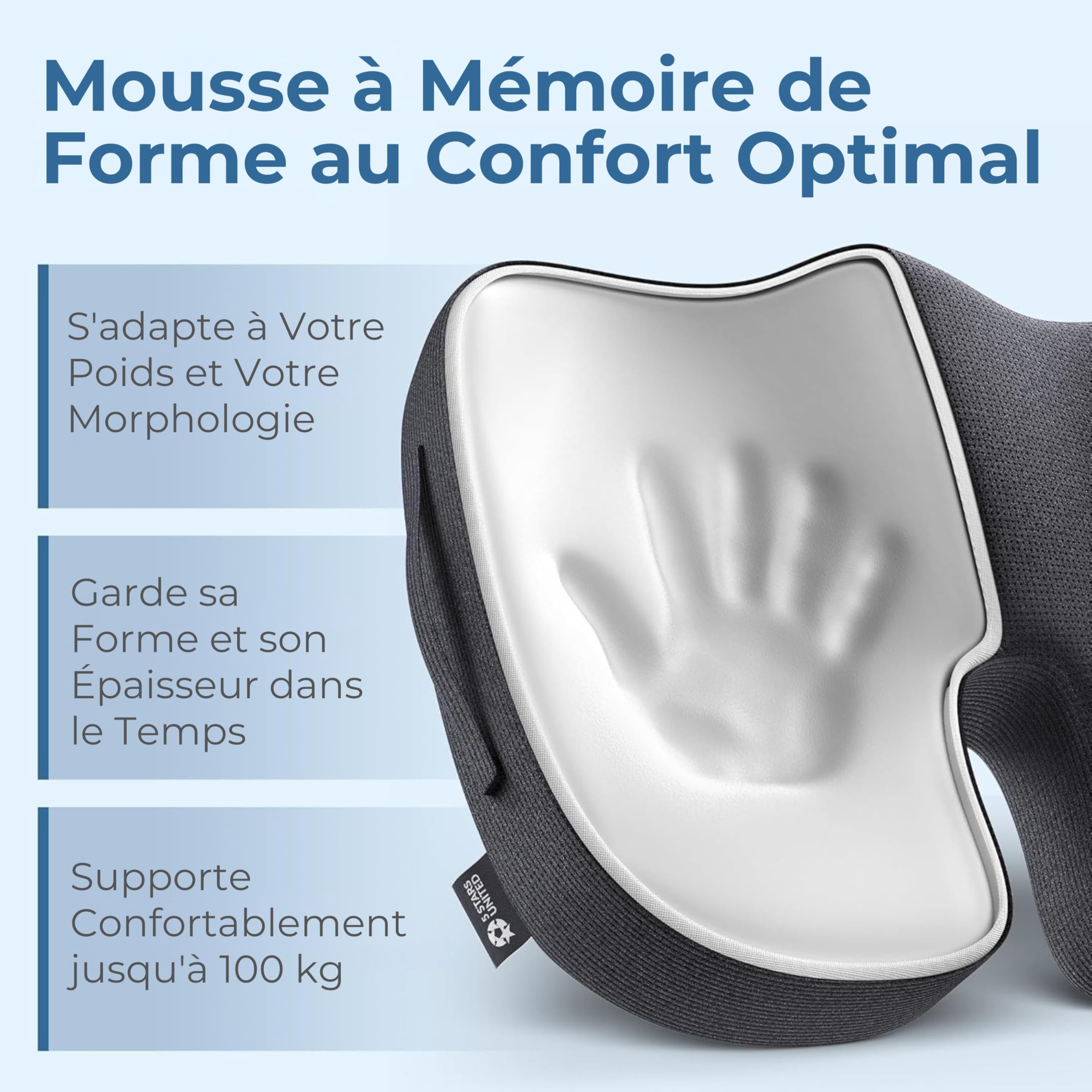 Coussin d’Assise en Mousse à Mémoire de Forme, Coccyx Ergonomique pour Chaise de Bureau, Soulagement Sciatique & Lombaires – Noir