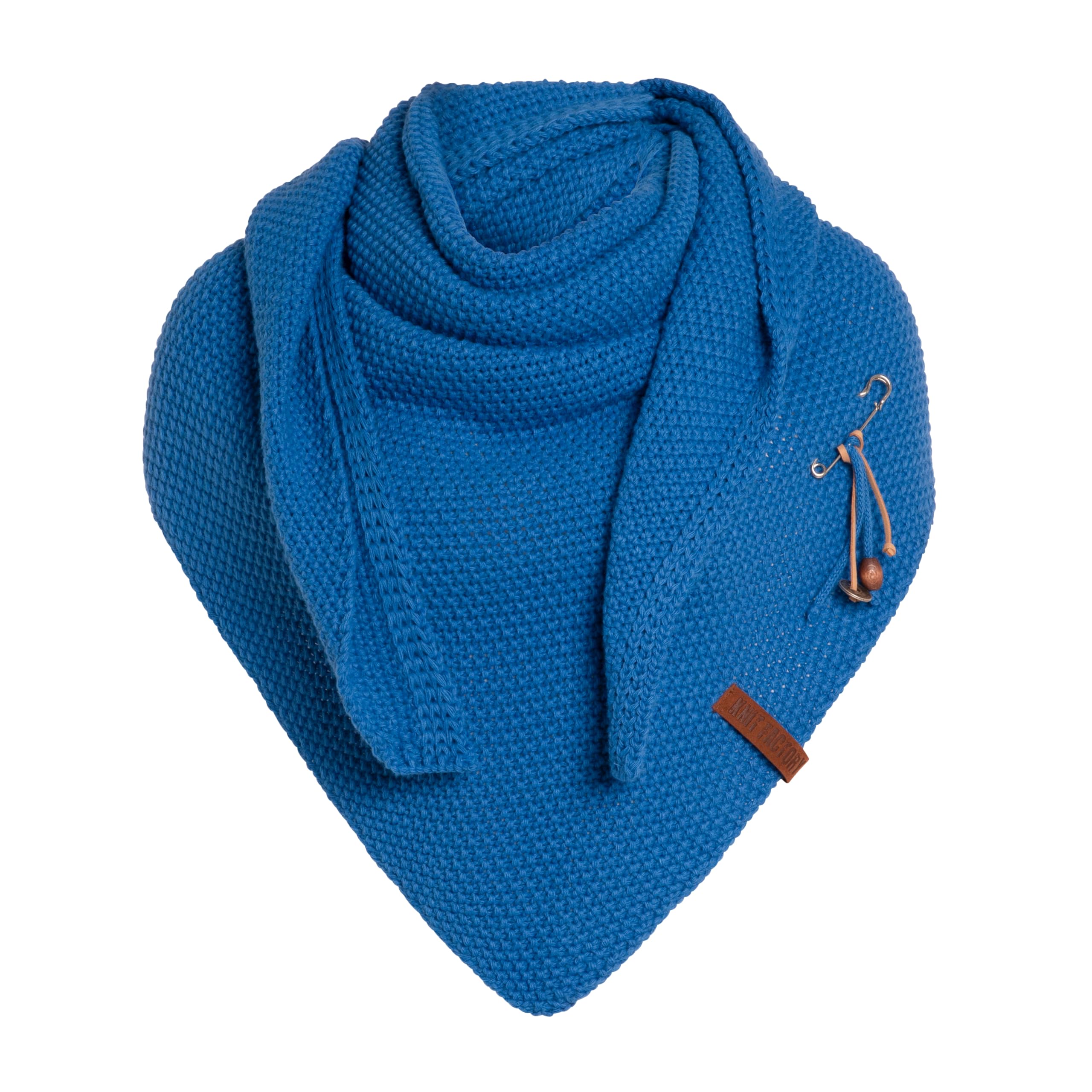 Knit Factory Women's Cobalt - Coco Knitted Shawl - Premium Triangle Scarf - Chunky Winter Scarf - Scarf - Winter Shawl - Manufactured In Europe - Xmas Gift For - 190X85 Cm