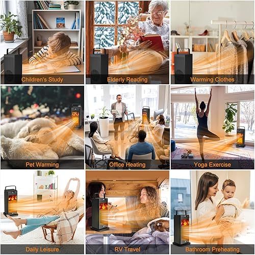 Miniatura 7 de Calentador de espacio, calentadores de espacio pequeño 2024 para uso en interiores, calentador eléctrico oscilante con sensor infrarrojo y efecto de