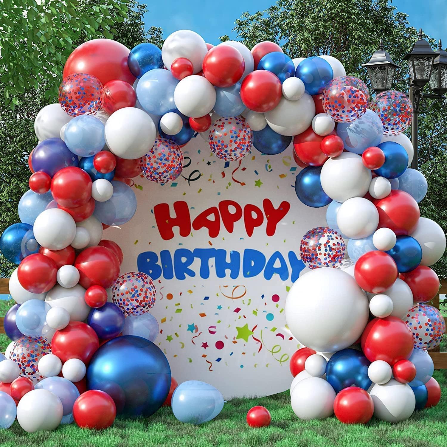 Red White and Blue Balloon Arch Kit 130 PCS, Royal Blue Red White Balloons Garland Kit with Confetti Balloons for Memorial Day 4th of July Patriotic