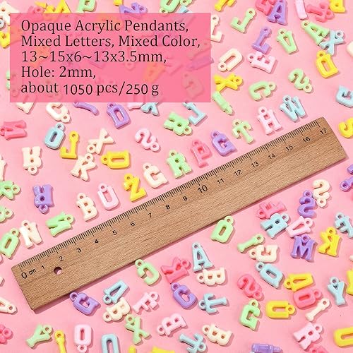 Miniatura 4 de LiQunSweet 1000 piezas de acrílico opaco con letras mixtas del alfabeto, dijes iniciales para aretes, collares, pulseras, llaveros, joyería