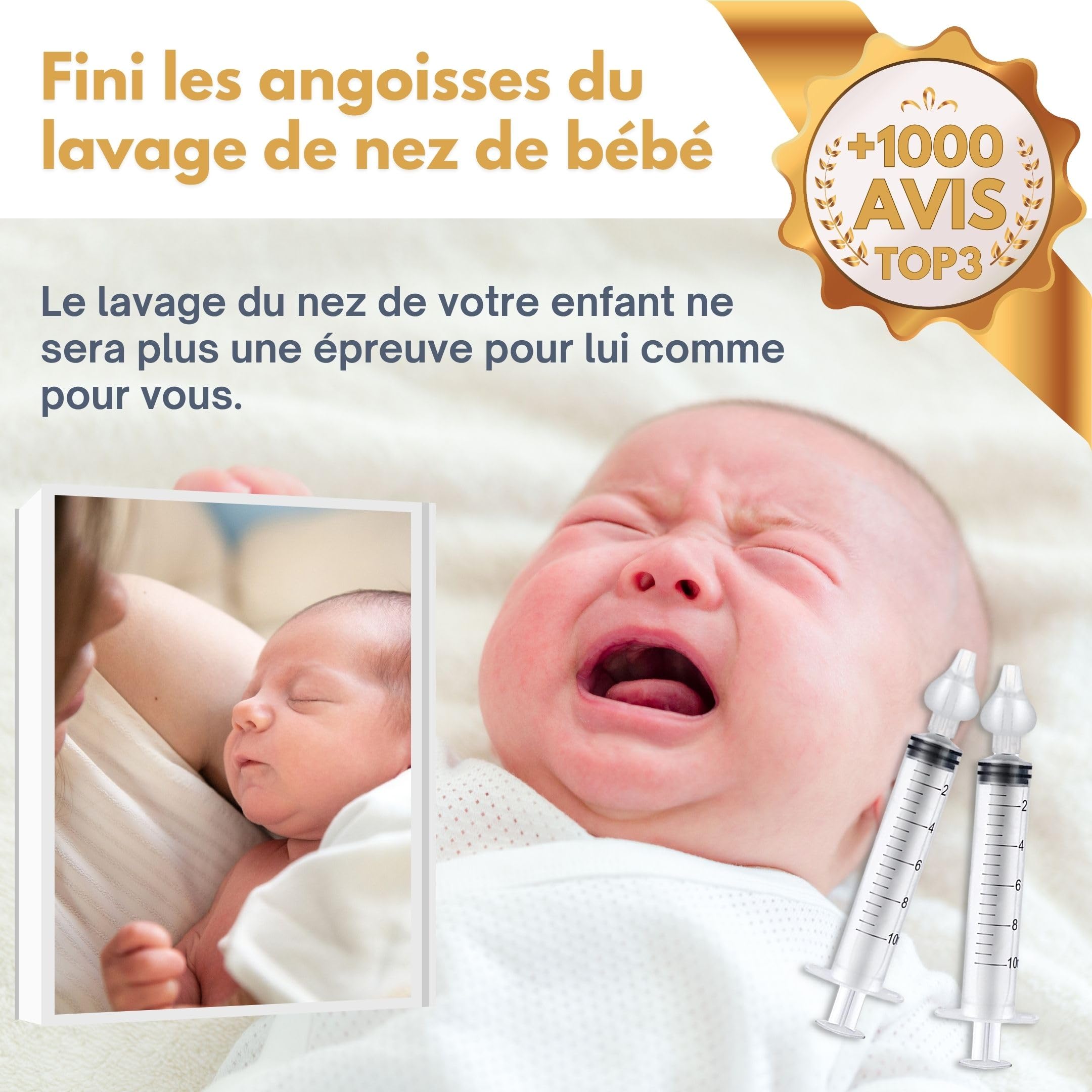 ABBICARE Seringue nasale bebe 10ml sans BPA Kit 4 seringues embouts silicone soin nasal