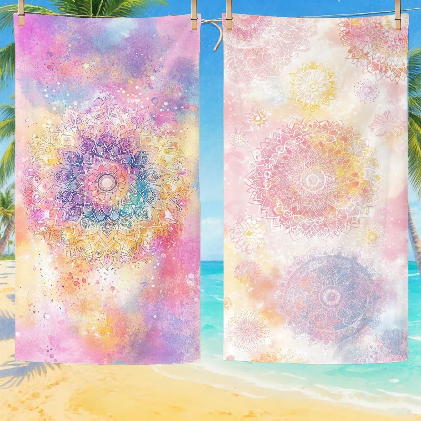 Serviette Plage Frais Motif, Serviette de Plage XXL 90x180 cm avec Sac, Serviettes de Bain Microfibre Séchage Rapide Anti-Sable Absorbante Fonction pour Bain, Sport, Voyages, Sauna, Piscine Q-970