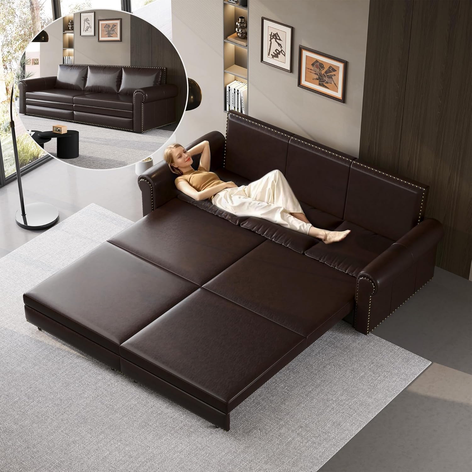 VEPXXP Chesterfield Loveseat Sofa, 93.7" King Size Pull Out