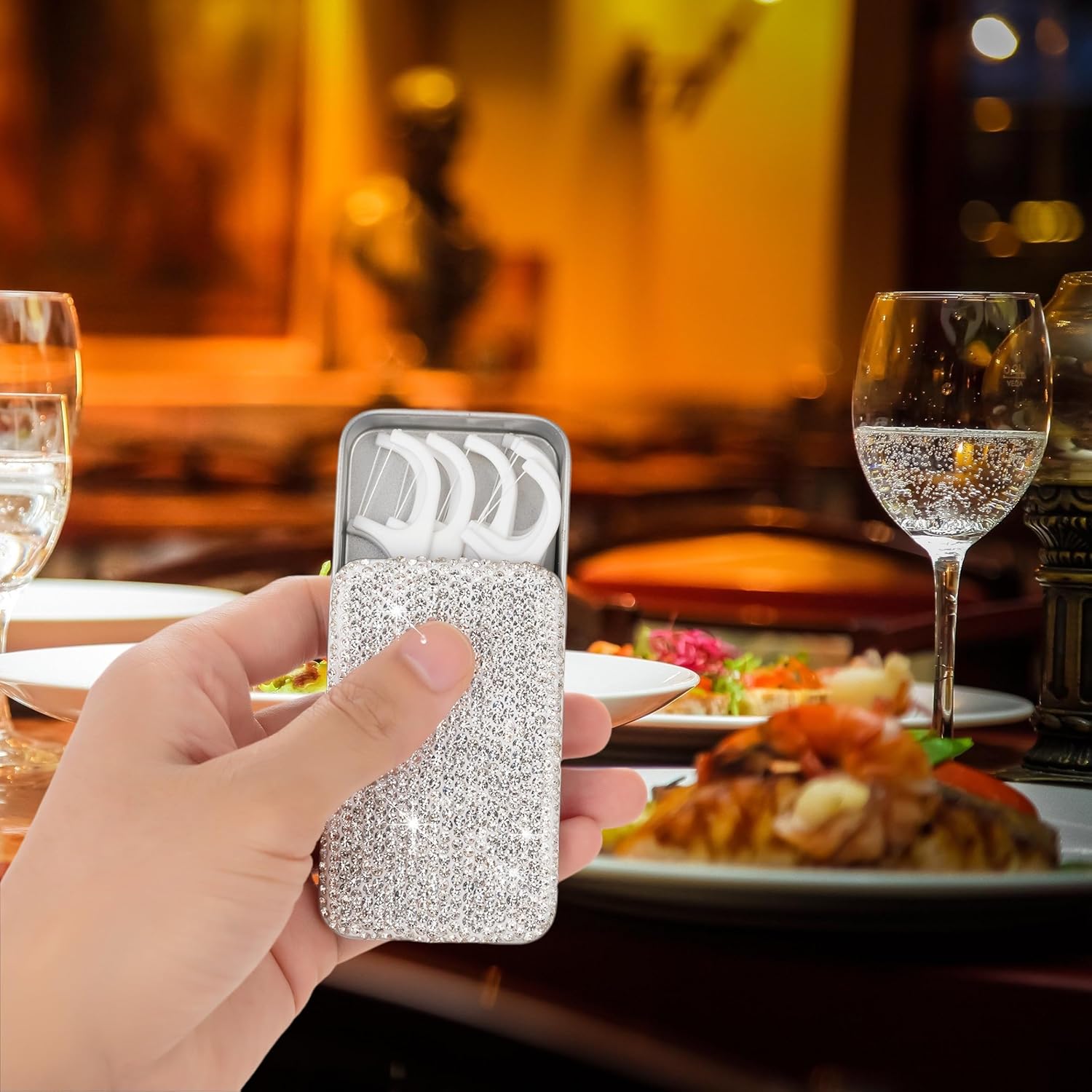 2pcs Dental Floss Holder Bling Gum Container Small Metal Tin Box Case for Q-tip,Cotton Swab(Silver - Image 2