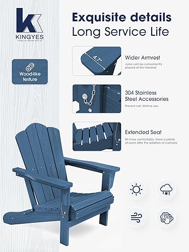 Miniatura 6 de KINGYES Juego de 2 sillas Adirondack plegables, silla Adirondack HDPE para todo clima, azul marino