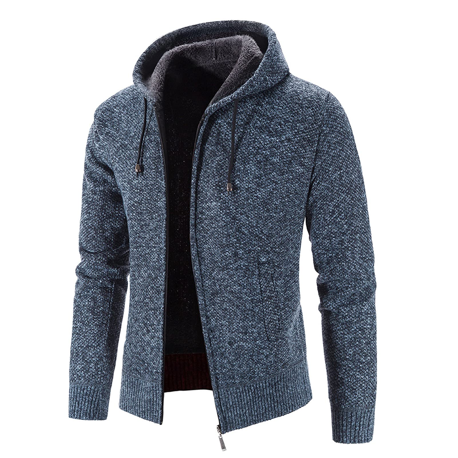 Generisch Jersey de moda de invierno de color sólido para hombre de manga larga y terciopelo grueso con capucha chaqueta cálida (azul, XXXL)