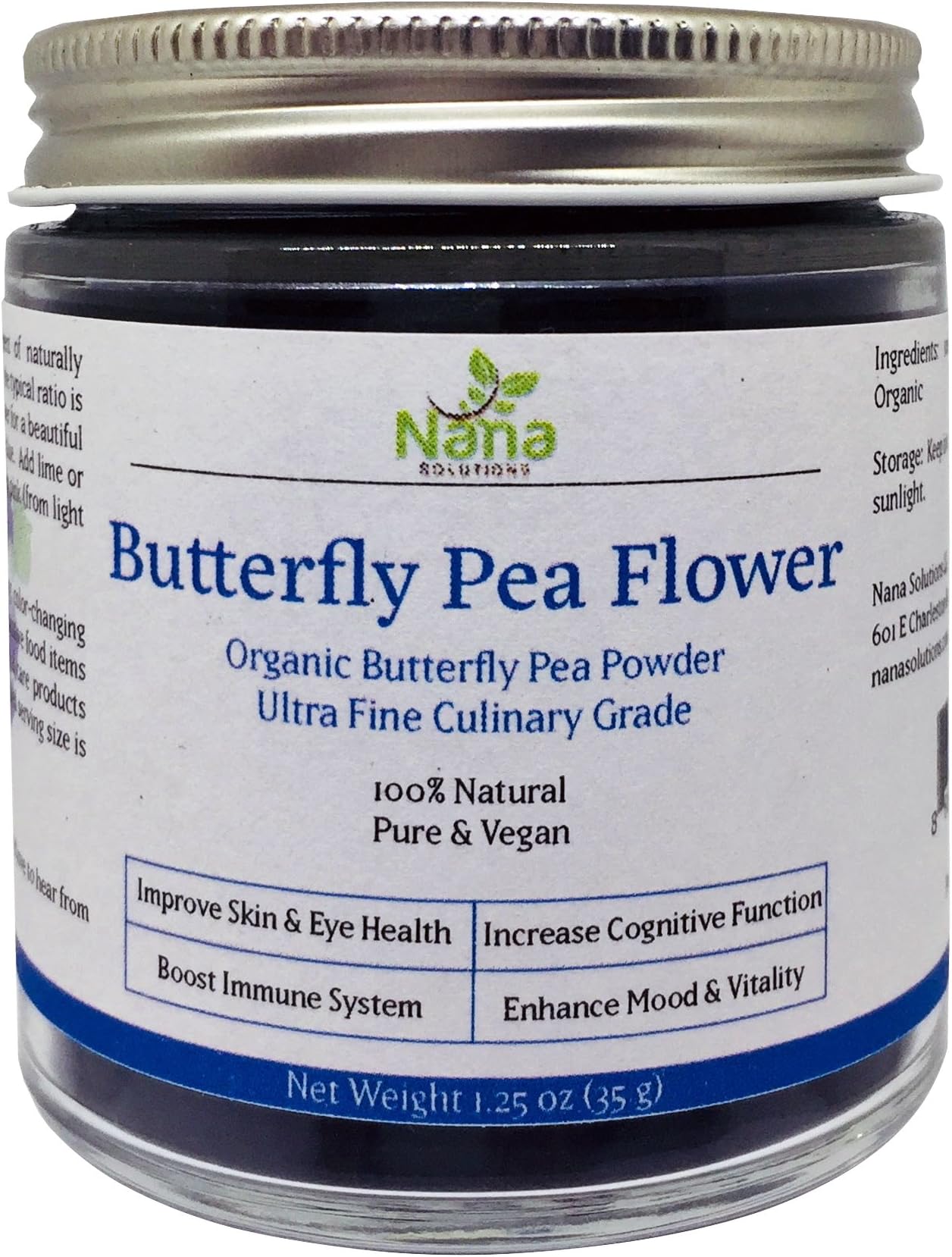 Butterfly Pea Flower Powder | 100% Organic, Authentic Thai Origin, Premium Culinary Grade | Caffeine-free Natural Energy & Focus Booster Anti-oxidant for Beverages, Smoothies, Baked Goods