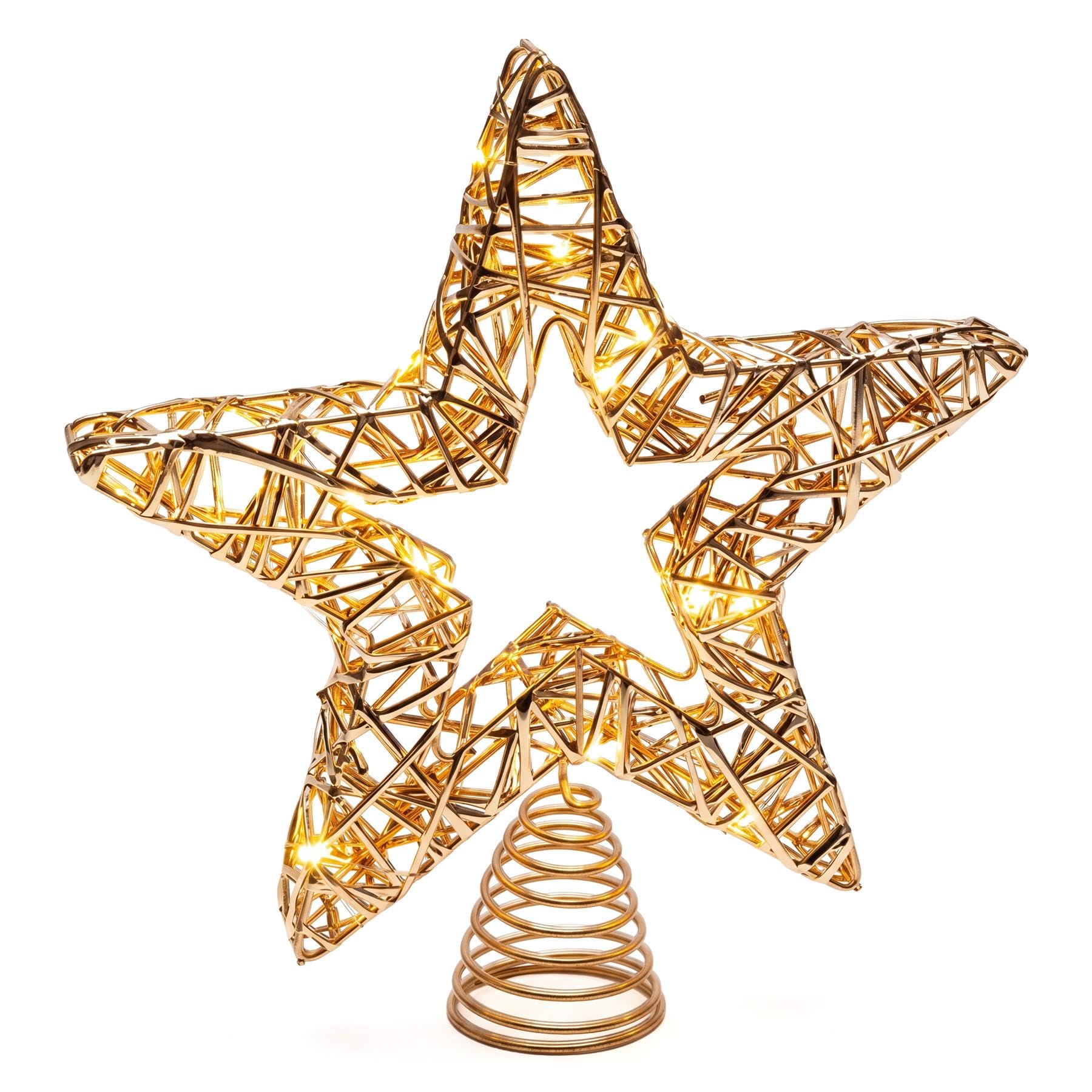GEEZY Pre-Lit Christmas Tree Star Topper 28cm - Champagne Gold LED Crown