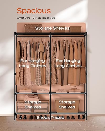 Miniatura 4 de Perchero portátil, armario portátil, armario de gran capacidad de 54.3 pulgadas, organizador de almacenamiento de ropa con estantes y 2 varillas