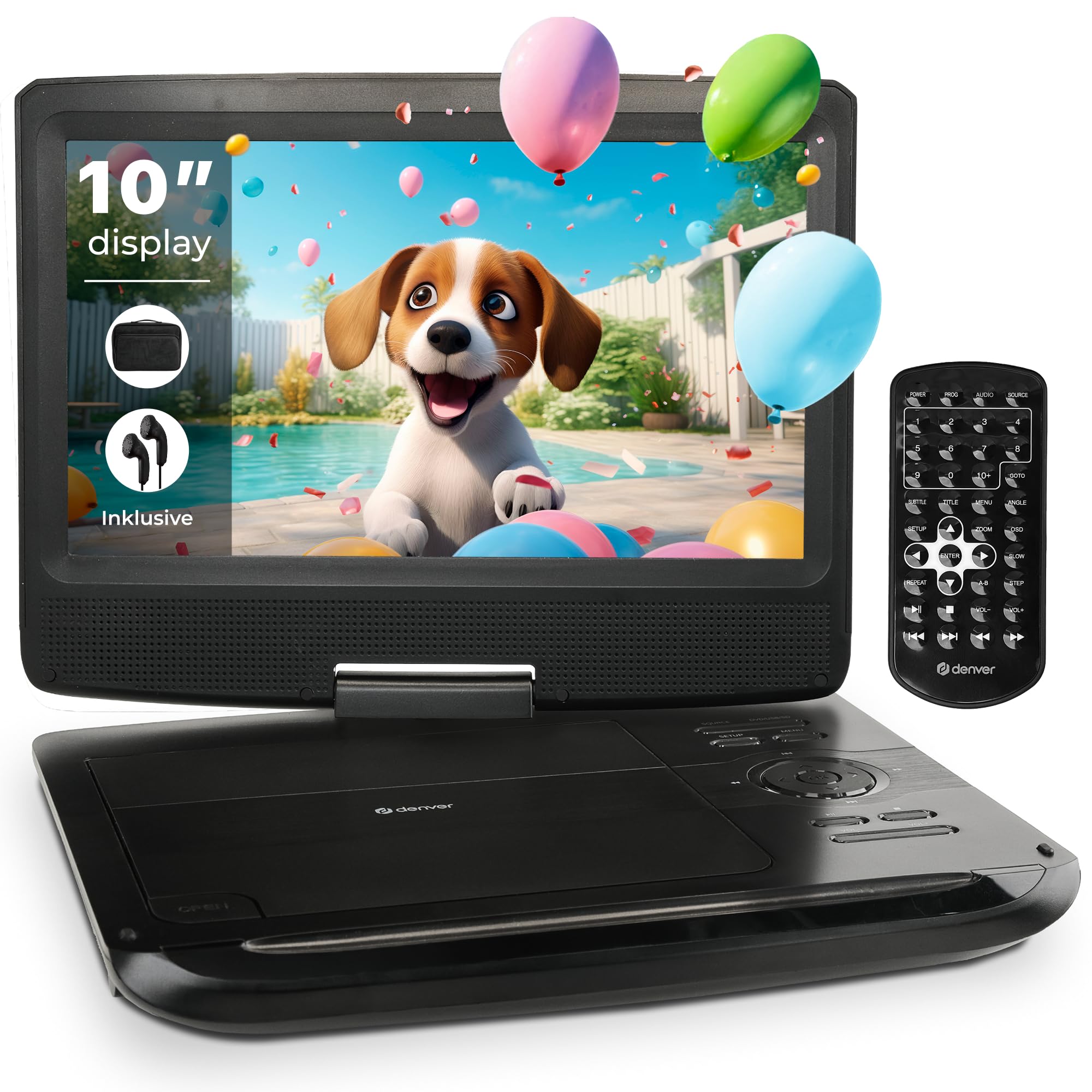 Denver MT-1097 Tragbarer DVD-Player 25.4cm 10 Zoll EEK: C (A - G) Akkubetrieb, inkl. 12V Kfz-Anschlu