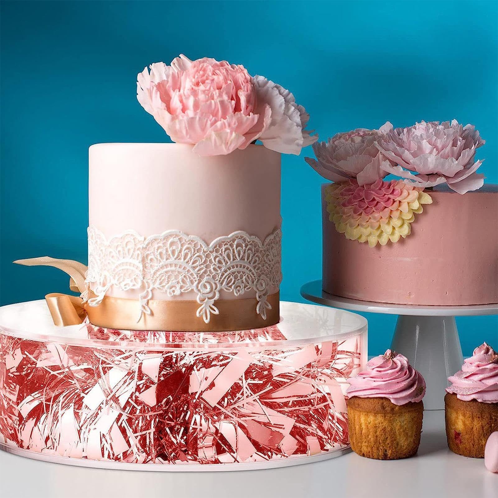Alzata per torte, manga corta, trasparente, set di presentazione da tavolo per dessert, per matrimoni, compleanni, Natale, feste, vacanze, buffet, casa, ufficio, cibo, biscotti, pasticceria