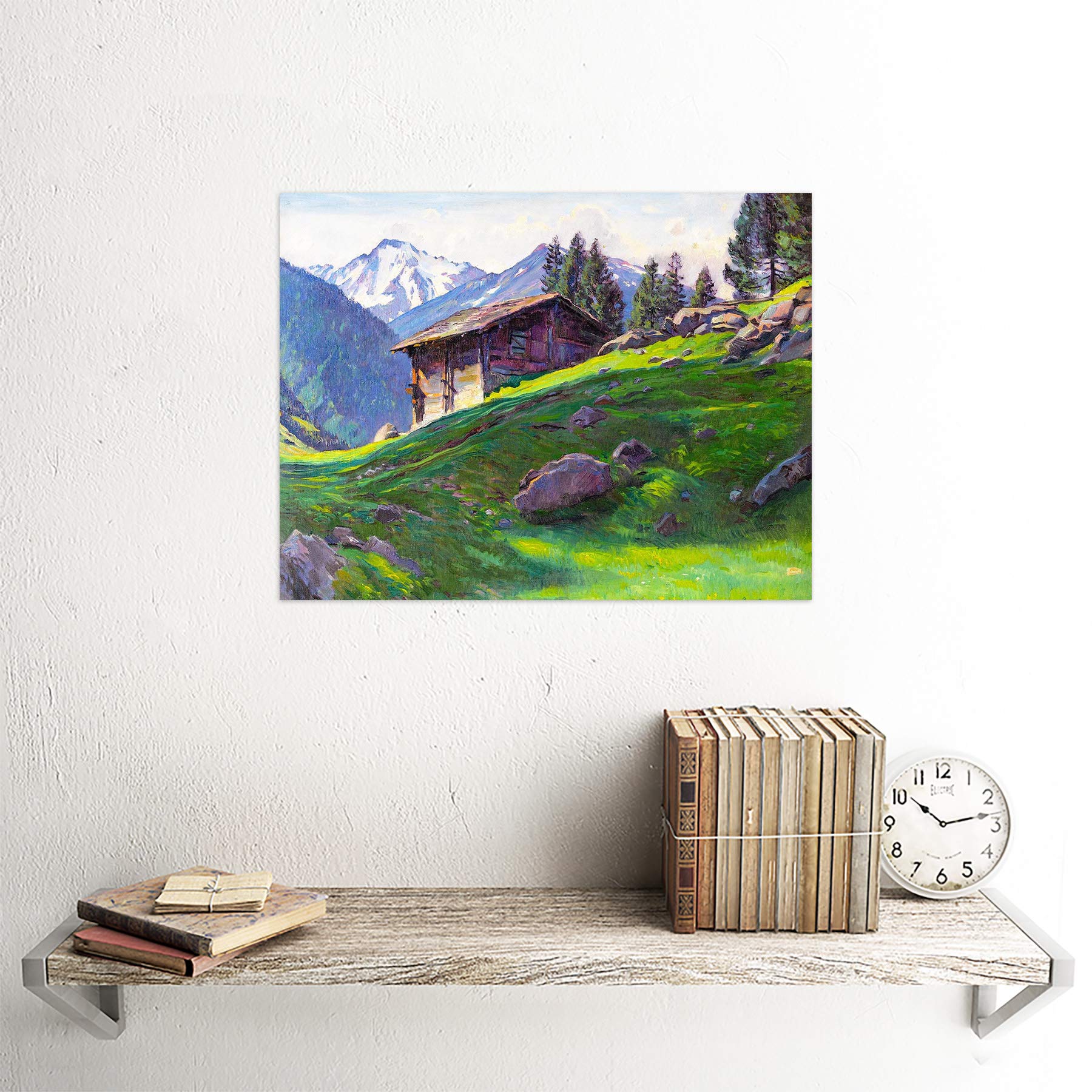 Wee Blue Coo Painting Landscape Swiss Alps Chalet Shack Mountain