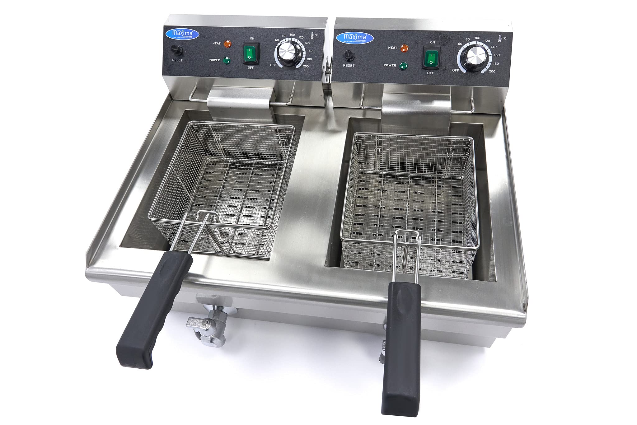 Fritteuse 2x 13 L – 2 Körbe – mit Hahn – Fritteuse – Doppel-Catering-Fritteuse – Edelstahl – Profi – 26 Liter