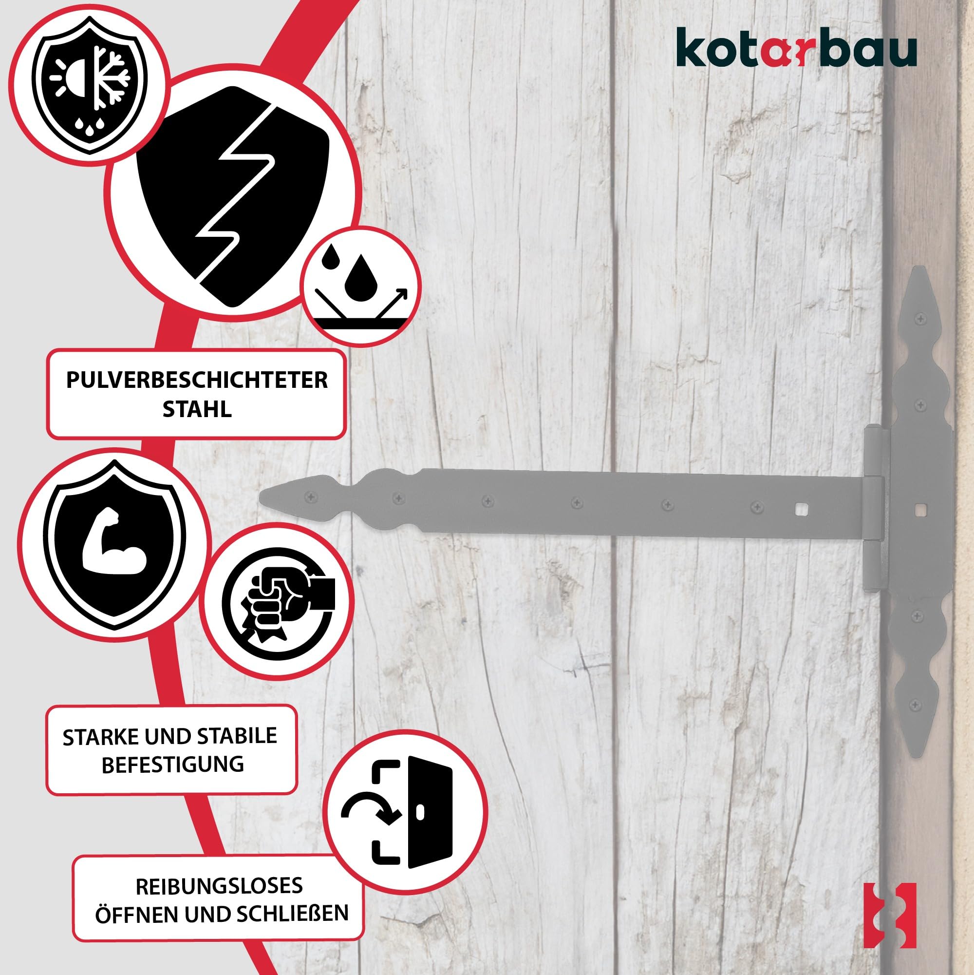 2 Cerniere A Croce KOTARBAU 350mm - Acciaio Verniciato Nero Per Porte E Cancelli