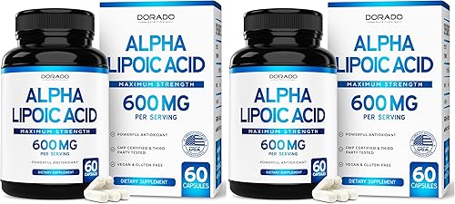 Ácido alfa lipoico de 600 mg por porción, 60 cápsulas, potente antioxidante para neuropatía y salud cardiovascular (suplemento ALA) Probado por