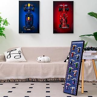 Sungvoolビルディングブロック71049F1 レースカー 専用ディスプレイスタンド(レゴ ミニフィギュア F1 コレクタブル レースカーサイズ対応、レゴ製ではありません)，アルミニウム合金フレーム耐荷重設計，大人向け装飾アート ，12合一体収納,組み立てブロック愛好家へのギフト，サイズ：75x20cm(ディスプレイウォールボードのみ)。