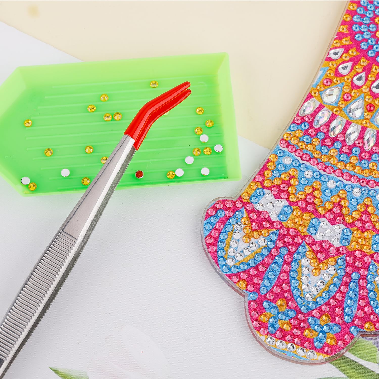 4 Pezzi di Pinzette con Punte in Gomma, Pinzette in Acciaio Inossidabile Include Punta Diritta Punta Piatta Pinzette Lunghe Curve per Laboratorio di Creazione di Gioielli Artigianali (Rosso)