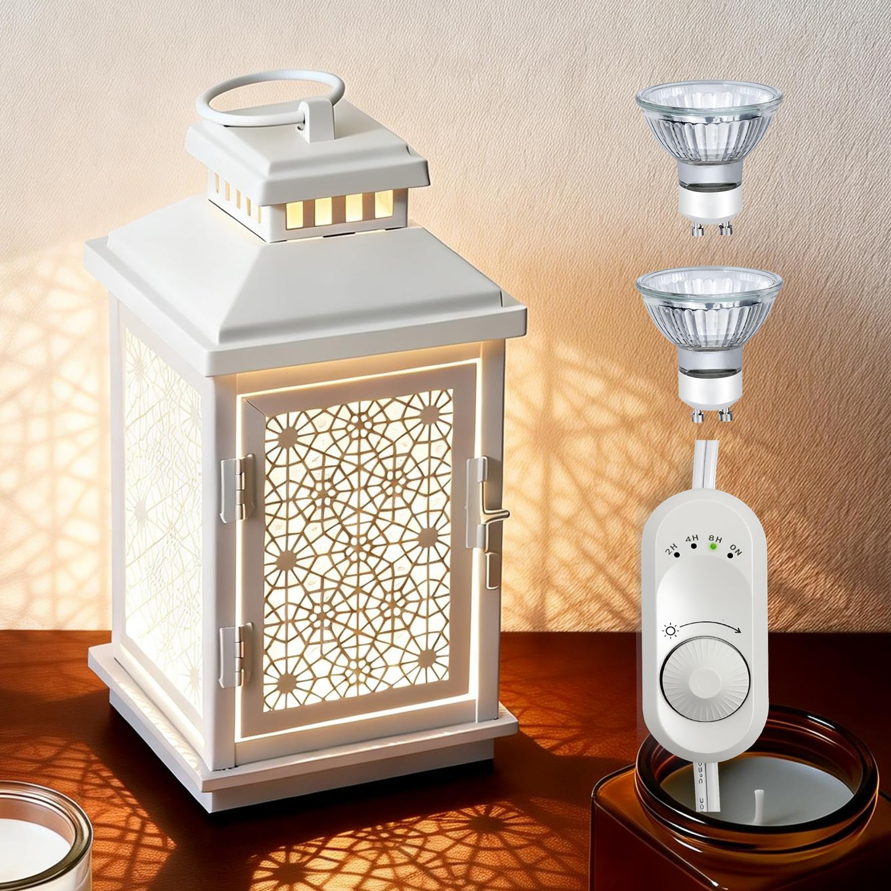 Ogrzewacz do świec, lampa lampionowa, ściemniana i regulowana, podgrzewacz wosku w stylu boho, z timerem i automatycznym wyłączaniem, 2 żarówki, prezent urodzinowy dla kobiet, mam, zapach domu, nowa