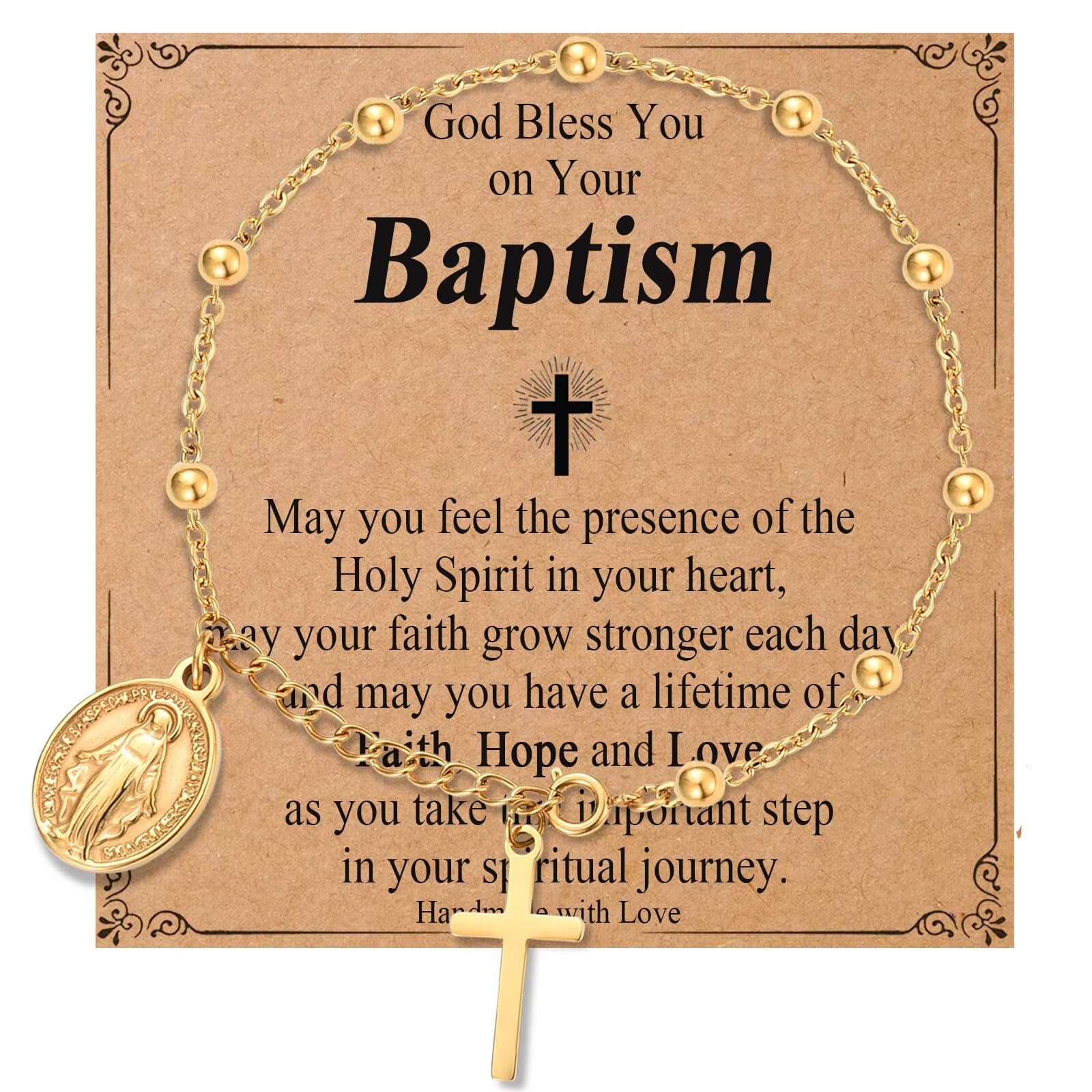 OAVOOK Catholic Gifts for Girl Virgin Mary Christian Cross Bracelet First Communion Baptism Confirmation Gifts For Teen Girls Link Jewelry