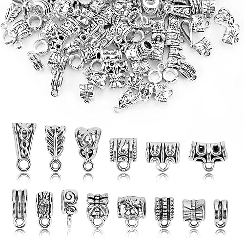 JIALEEY 125 piezas de cuentas de tubo de fianza de plata tibetana antigua mezclada, cuentas de fianza, cuentas espaciadoras, colgador de cuentas,