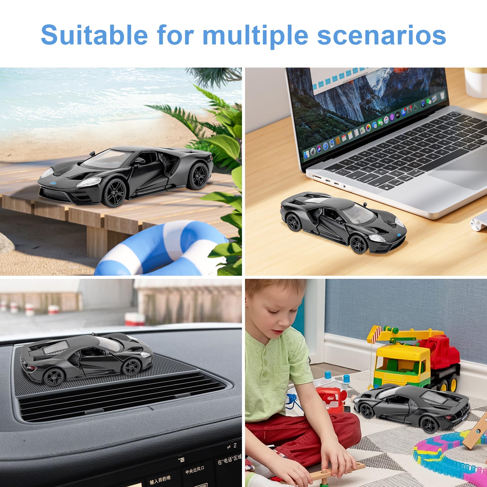 BGHSCA 1/36 Toy Car Compatible with Ford Gt Diecast Model Car, Pull Back Vehicles for Kids Boys Girls 3+ Years Old Gift(Matt Black) - Image 4